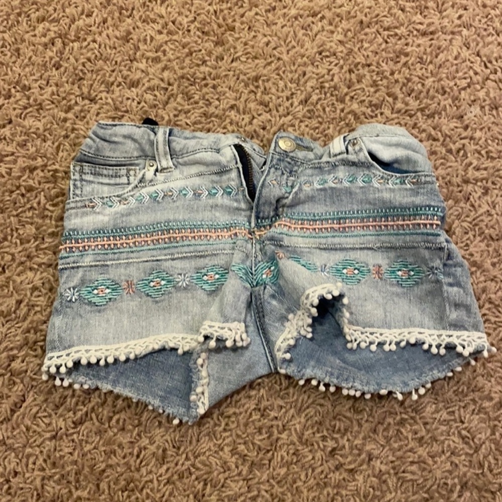 Boho Embroidered Light Blue Jean Shorts
